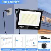 Isuerfy 300W Led Flood Light Outdoor With Plug2000W Eqv 36000Lm Ultra Bright Security Lights Ip66 Waterproof Exterior Plug I