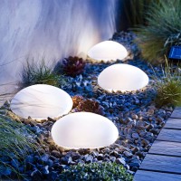 Johoo Set Of 4 Solar Lights Outdoor Waterproof Solar Pebble Rock Garden Lights Decorative With Cool White Led