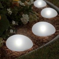 Johoo Set Of 4 Solar Lights Outdoor Waterproof Solar Pebble Rock Garden Lights Decorative With Cool White Led