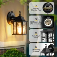 Okeli 2 Pack Dusk To Dawn Outdoor Wall Lights Exterior Waterproof Lantern Front Porch Sconce Lighting With Water Ripple Glass