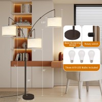 Arc Floor Lamps For Living Room Modern Mid Century Tall Standing Floor Lamp With Heavy Base For Bedroom Office 3Light Floor Lam