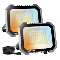 Leddictive 2 Pack Led Flood Lights Outdoor 3Cct 300040006000K Selectable 100W 10000Lm Floodlight Outside Work Light With 59F