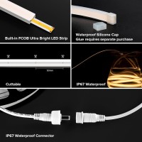 Btflighting Fcob Cob Led Strip Flexible High Density Uniform Diffused Neon Light Ip67 Waterproof 164Ft Dc24V Natural White 400