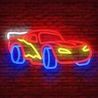 Car Neon Sign For Wall Decor Dimmable Racing Car Neon Sign Led Neon Light Neon Racing Car Sign Car Neon Lights Signs Light Up Si