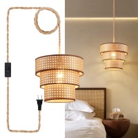 Kenmi Hanging Lights Fixture With Plug In Cord Plug In Chandelier 3Tier Drum Plug In Pendant Light Hanging Lamp With 15Ft Hemp