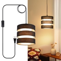 Kenmi Plug In Wall Light With 15Ft Cord Onoff Switch Whiteblack Fabric Lamp Shade Hanging Pendant Light With Plug In Cord H