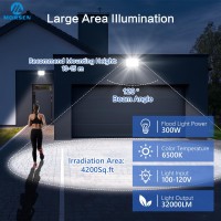 Morsen Led Flood Light Outdoor 300W 32000 Lumens Work Light With Plug 6000K Outside Portable Exteriores Security Floodlights For Yard Garage Garden Lawn Ip66 Waterproof Flood Light 2 Pack