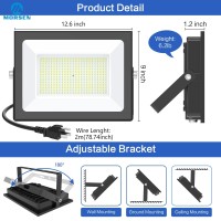 Morsen Led Flood Light Outdoor 300W 32000 Lumens Work Light With Plug 6000K Outside Portable Exteriores Security Floodlights For Yard Garage Garden Lawn Ip66 Waterproof Flood Light 2 Pack