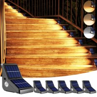 Dual Panels Solar Step Lights Outdoor Waterproof Super Bright 3 Color Solar Deck Lights For Outside 6 Pack Outdoor Stair Light