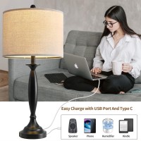 Oneach 27 Modern Table Lamps Set Of 2 For Living Room Bedroom With Usb Ac Charging Port Brushed Steel Bedside Lamps For Night