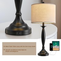 Oneach 27 Modern Table Lamps Set Of 2 For Living Room Bedroom With Usb Ac Charging Port Brushed Steel Bedside Lamps For Night