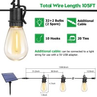 Tdlol 105Ft Solar String Lights For Outside Solar Lights Outdoor Waterproof With Remote Control Usb Port Solar Powered Patio L