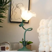 1Pc Classic Flower Shaped Table Lamp, Retro Bedside Lamps, Living Room, Bedside Table Lamp, Home Decoration Lamp (Color : Green)