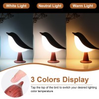 Vomii Small Bird Table Lamp Cordless Desk Lamp Touch Control 3Color Dimmable Bedside Lamp Rechargeable Battery Lamp Cold