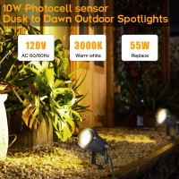 Yemkjfc 10W Dusk To Dawn Outdoor Led Spotlight Plug In With Photocell Sensor For House Flag Yard Tree 3000K 1000Lm Warm White 1