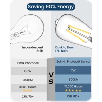 Goebleson 6 Pack St58 Dusk To Dawn Led Outdoor Light Bulb, Auto On/Off Photocell Sensor Bulb, 7W (60W Equivalent) 800 Lm, 5000K Daylight, E26 Base, Outdoor Edison Light Bulbs For Porch, Ul C2T5P605