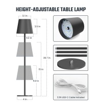 Superdanny Cordless Table Lamps 3 Adjustable Height 3 Light Colors Dimmable 4000Mah Rechargeable Battery Operated Table Light