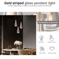 Jowjut Glass Pendant Lights Modern Vintage Pendant Light Fixture Crystal Glass Ceiling Pendant Light Raindrop Design Clear Shade Gold Brushed Brass Pnedant Lighting Kitchen Island Farmhouse