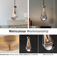 Jowjut Glass Pendant Lights Modern Vintage Pendant Light Fixture Crystal Glass Ceiling Pendant Light Raindrop Design Clear Shade Gold Brushed Brass Pnedant Lighting Kitchen Island Farmhouse