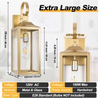 Yolsunes Large Outdoor Wall Lantern 19 Gold Outside Farmhouse Wall Sconce Light Fixture Industrial Wall Mount Light With Gla