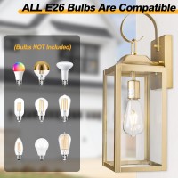 Yolsunes Large Outdoor Wall Lantern 19 Gold Outside Farmhouse Wall Sconce Light Fixture Industrial Wall Mount Light With Gla