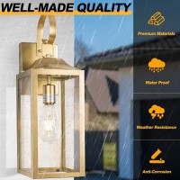 Yolsunes Large Outdoor Wall Lantern 19 Gold Outside Farmhouse Wall Sconce Light Fixture Industrial Wall Mount Light With Gla