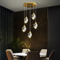 Sxtiger Modern Crystal Pendant Light, 3-Color Led Gold Ceiling Hanging Lamp, For Kitchen Island Bedroom Living Room Dining Room Lighting (5-Head Round Base)