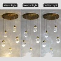 Sxtiger Modern Crystal Pendant Light, 3-Color Led Gold Ceiling Hanging Lamp, For Kitchen Island Bedroom Living Room Dining Room Lighting (5-Head Round Base)