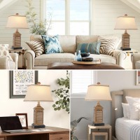 Table Lamps Set Of 2 Coastal Beach Living Lamps For Bedroom With Dual Usb Ports And One Ac Outlet Brown Tropical Nautical Nights