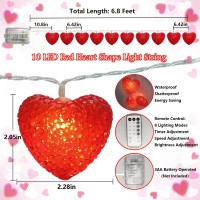 Valentine'S Day Red Heart String Lights, 6.8Ft Outdoor Valentines Lights Battery Powered 10 Led Red Heart Lights With Remote Timer, Red String Lights For Home Party Wedding Valentines Day Decor