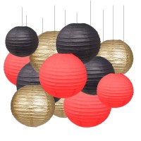 Gaka Black Red Gold Paper Lanterns Decorative 12Pcs 4 Inch 6 Inch 8 Inch 10 Inch Round Paper Hanging Decorations Chinese Paper L