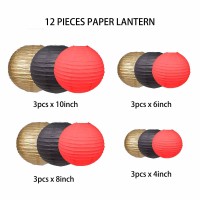 Gaka Black Red Gold Paper Lanterns Decorative 12Pcs 4 Inch 6 Inch 8 Inch 10 Inch Round Paper Hanging Decorations Chinese Paper L