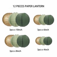 Gaka Green Gold Paper Lanterns Decorative 12Pcs 4 Inch 6 Inch 8 Inch 10 Inch Round Paper Hanging Decorations Chinese Paper Lante