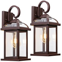 Roravilila Bronze Outdoor Wall Lanterns Aluminum Antirust Porch Lights 2Pack Exterior Light Fixtures Ip65 Waterproof Clear Gl