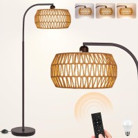 Brilvibera Rattan Standing Lamp With Remote And Dimmable Bulb Bronze Arch Floor Lamp Over Couch Lamp With Foot Switch Brown B