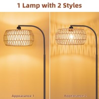 Brilvibera Rattan Standing Lamp With Remote And Dimmable Bulb Bronze Arch Floor Lamp Over Couch Lamp With Foot Switch Brown B