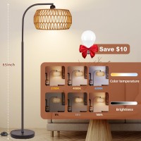 Brilvibera Rattan Standing Lamp With Remote And Dimmable Bulb Bronze Arch Floor Lamp Over Couch Lamp With Foot Switch Brown B