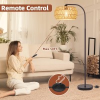 Brilvibera Rattan Standing Lamp With Remote And Dimmable Bulb Bronze Arch Floor Lamp Over Couch Lamp With Foot Switch Brown B