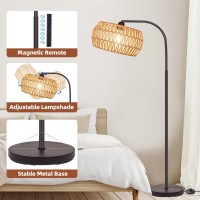 Brilvibera Rattan Standing Lamp With Remote And Dimmable Bulb Bronze Arch Floor Lamp Over Couch Lamp With Foot Switch Brown B