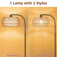 Floor Lamp With Remote Rattan Standing Lamp With Rattan Linen Shades Boho Farmhouse Standing Lamps With Stepless Dimmable Bu