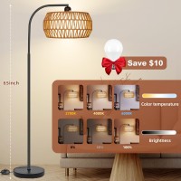 Floor Lamp With Remote Rattan Standing Lamp With Rattan Linen Shades Boho Farmhouse Standing Lamps With Stepless Dimmable Bu