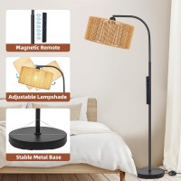 Boho Standing Lamp With Dimmable Bulb Nartual Rattan Adjustable Lampshade Black Modern Farmhouse Rattan Floor Lamp For Living R