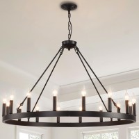 Sarudiir 40 Inch Black Large Farmhouse Wagon Wheel Chandelier,16-Light Rustic Round Hanging Light Fixture,Outdoor Wheel Chandelier For Porch High Ceilings Dining Room, Living Room, Entryway