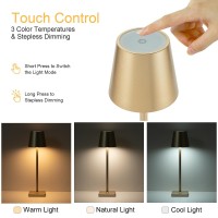 Kelary 2 Pack Cordless Table Lamp Rechargeable Led Desk Lamp 5200Mah Battery Operated Stepless Dimmable Portable Table Lights For Dinner/Restaurant/Outdoor Party/Coffee Shop Ip54 Waterproof Gold