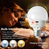 Rechargeable Light Bulbs, Battery Operated Light Bulb With Remote E26 Led Emergency Lightbulbs Warm White Cct With Timer Dimmable For Wall Wireless Sconce, Power Outage, Home, Porch (1 Lightbulb)