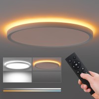 Litren 12 Inch 3000Lm Ceiling Lights Flush Mount 28W Nightlight Dimmable Led Ceiling Light With Remote And Timer 3 Colors Adjust