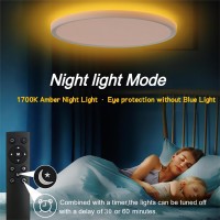 Litren 12 Inch 3000Lm Ceiling Lights Flush Mount 28W Nightlight Dimmable Led Ceiling Light With Remote And Timer 3 Colors Adjust