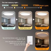 Litren 12 Inch 3000Lm Ceiling Lights Flush Mount 28W Nightlight Dimmable Led Ceiling Light With Remote And Timer 3 Colors Adjust