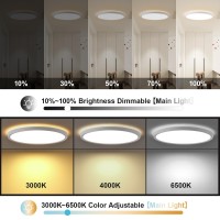 Litren 12 Inch 3000Lm Ceiling Lights Flush Mount 28W Nightlight Dimmable Led Ceiling Light With Remote And Timer 3 Colors Adjust