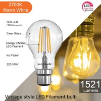 Paul Russells Led Filament Gls - Dimmable Bayonet Cap Fittings B22 Light Bulbs, 12Watt 1521Lumens Classic A60 Led Bulbs, 100W Equivalent, 2700K Warm White Dimmer Bc Energy Saving Lamps, Pack Of 6